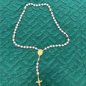 Elegant Pink and Gold Rosary Necklace